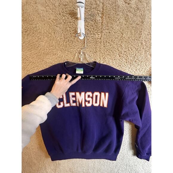 Vtg Clemson Tigers Champion Applique Letters Purple Crewneck Sweatshirt Sz L Y2K - Picture 11 of 16
